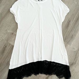 ZARA white Long tunic w black lace size S